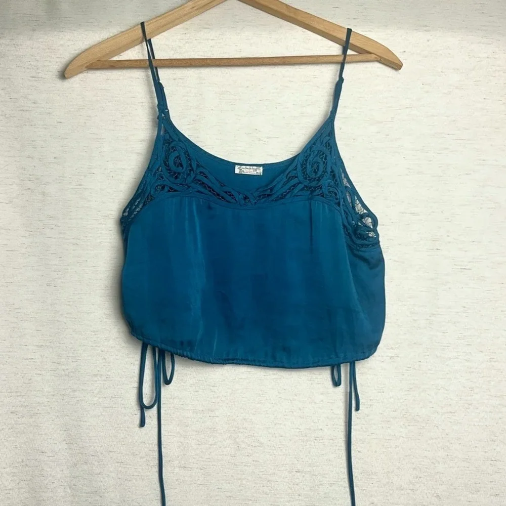 Free People Blouson Brami Blue-Green Teal Lace Strappy Cami‎ S boho festival